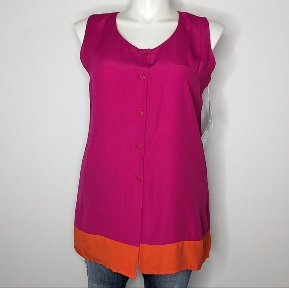 NWT Vintage Barrie Morgan pink orange sleeveless button up top 14 - Picture 1 of 9